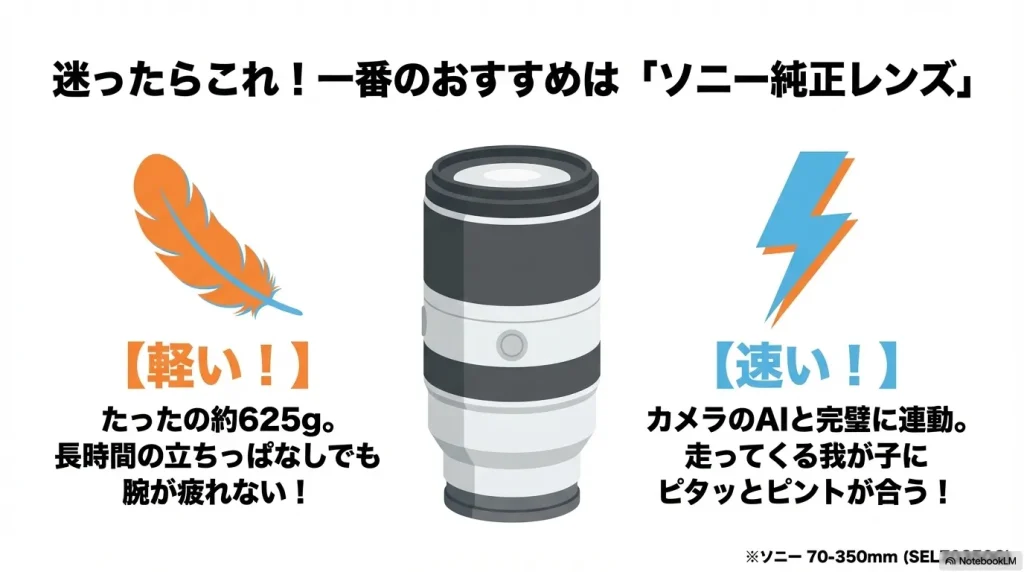 おすすめのソニー純正レンズSEL70350Gの特徴（軽い・速い）