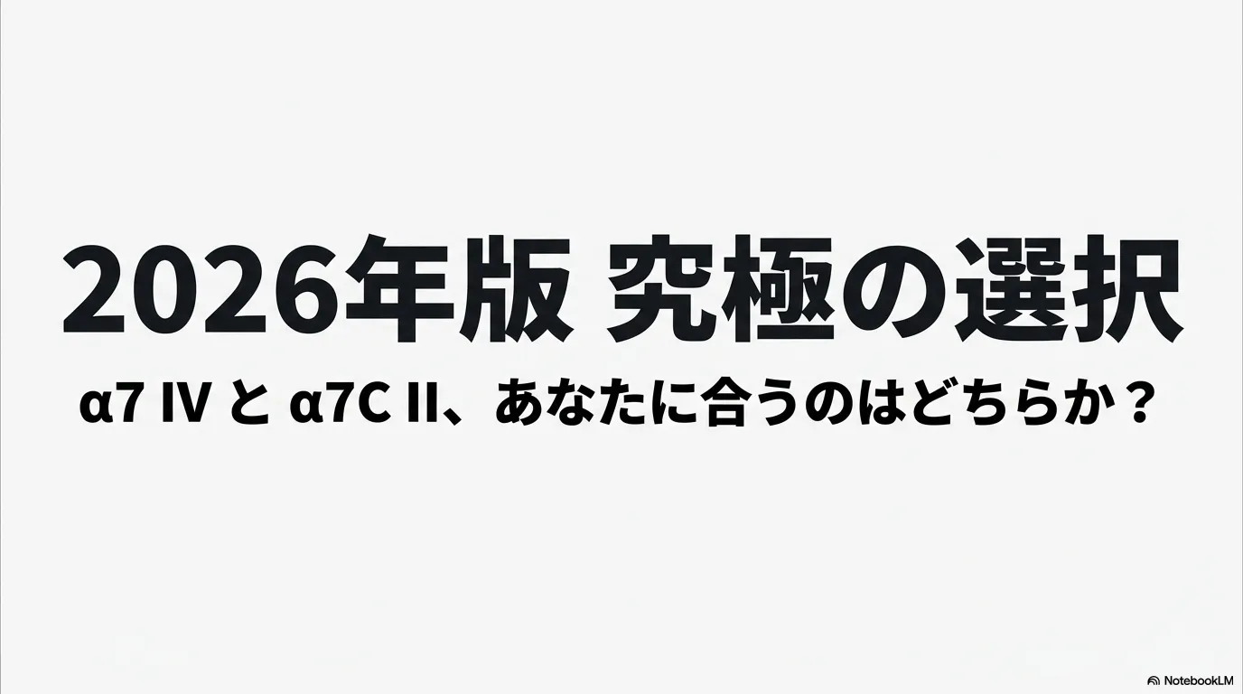 2026年版究極の選択、α7 IVとα7C IIのどちらが自分に合うかを示すタイトルスライド