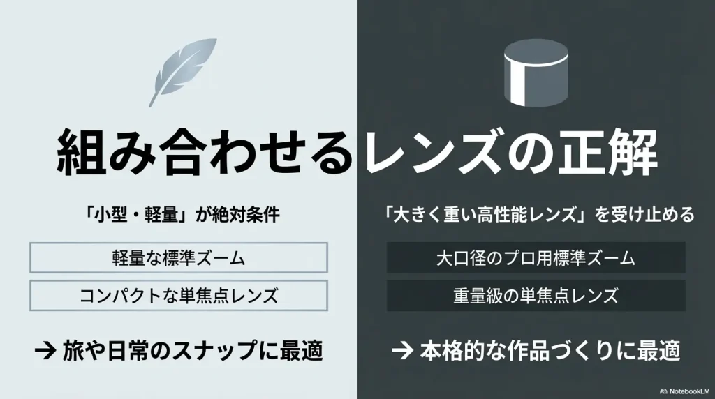 α7C IIには小型・軽量レンズが必須、α7 IVには大きく重い高性能レンズが最適