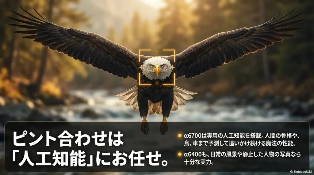 ピント合わせは人工知能にお任せ。人間の骨格や鳥、車まで予測するα6700のAF性能