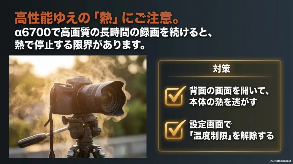 高性能ゆえの熱にご注意。α6700の動画録画時の熱停止限界と温度制限解除などの対策方法