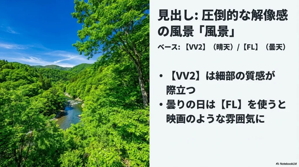 圧倒的な解像感を引き出す風景撮影向けのクリエイティブルック(VV2とFL)の使い分け